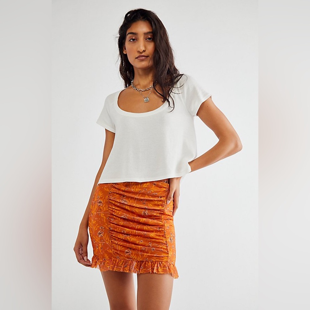 Free People Romi Mesh Mini Skirt Orange/Multi Colored Ruffle